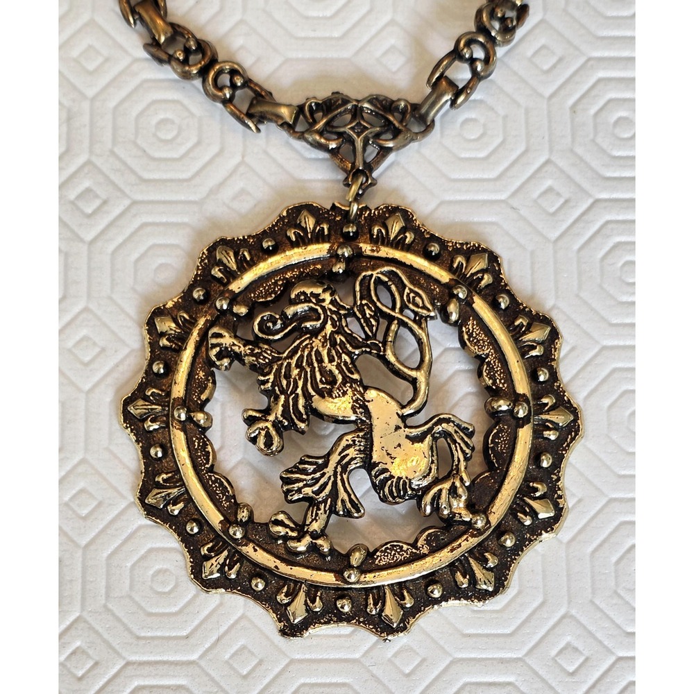 Vintage 1960s Lion Rampant Pendant Statement Necklace, *AS IS*